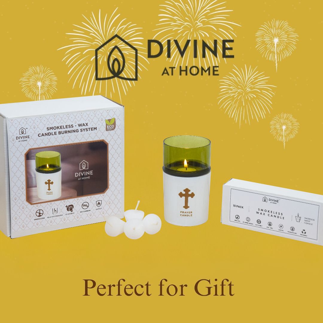 St. Michael’s Smokeless Elegant Prayer Candle System with Wind Protector (10 Candles & 1 Luxurious Holder)