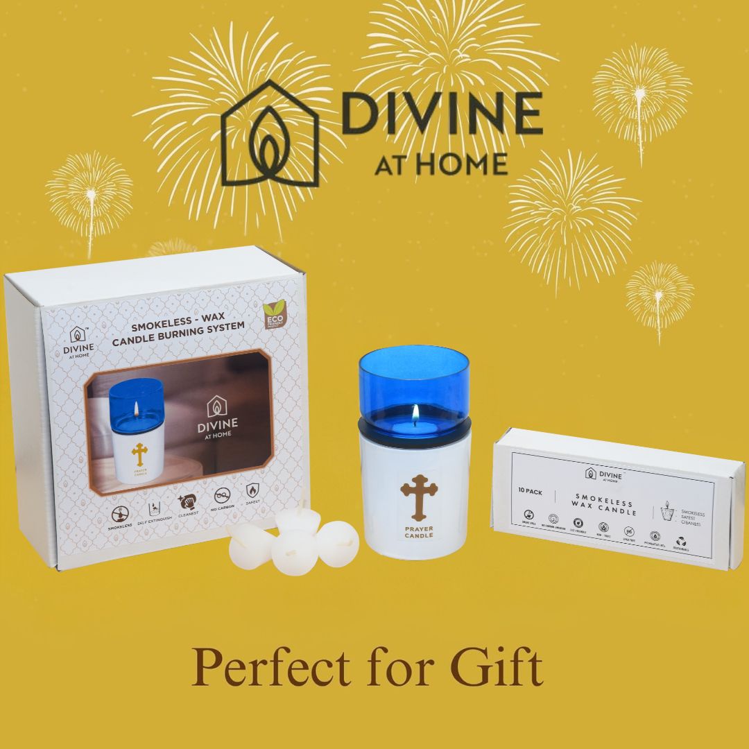 St. Michael’s Smokeless Elegant Prayer Candle System with Wind Protector (10 Candles & 1 Luxurious Holder)