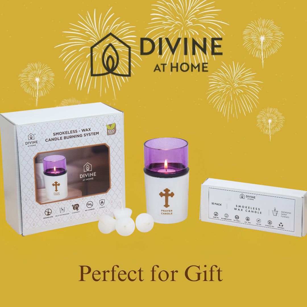 St. Michael’s Smokeless Elegant Prayer Candle System with Wind Protector (10 Candles & 1 Luxurious Holder)