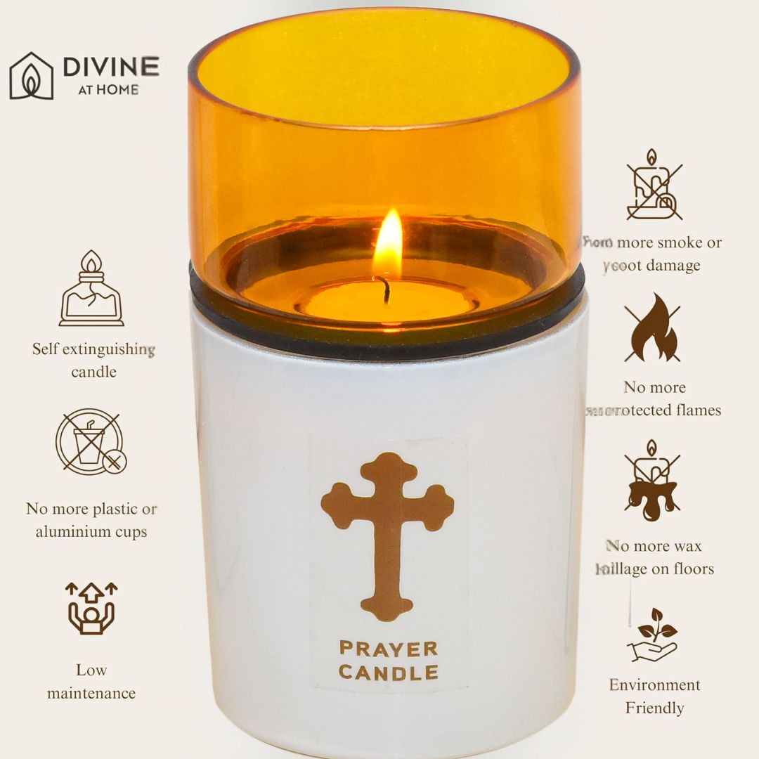 St. Michael’s Smokeless Elegant Prayer Candle System with Wind Protector (10 Candles & 1 Luxurious Holder)