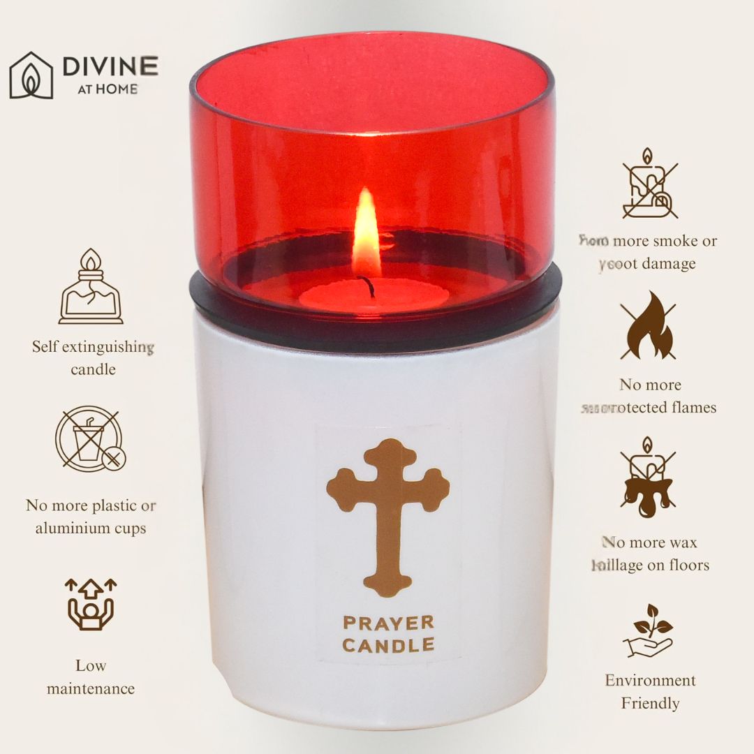 St. Michael’s Smokeless Elegant Prayer Candle System with Wind Protector (10 Candles & 1 Luxurious Holder)