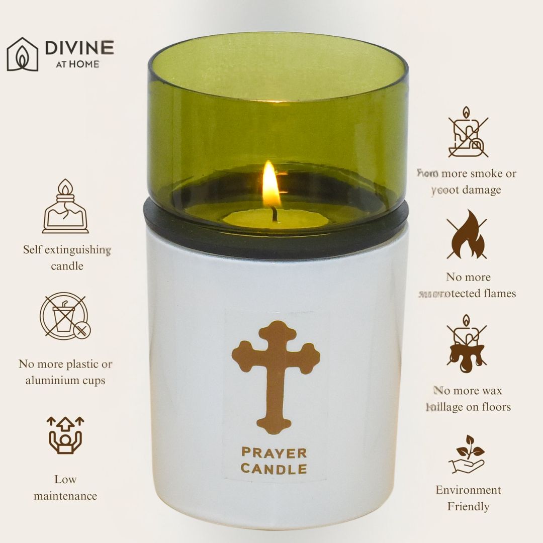 St. Michael’s Smokeless Elegant Prayer Candle System with Wind Protector (10 Candles & 1 Luxurious Holder)