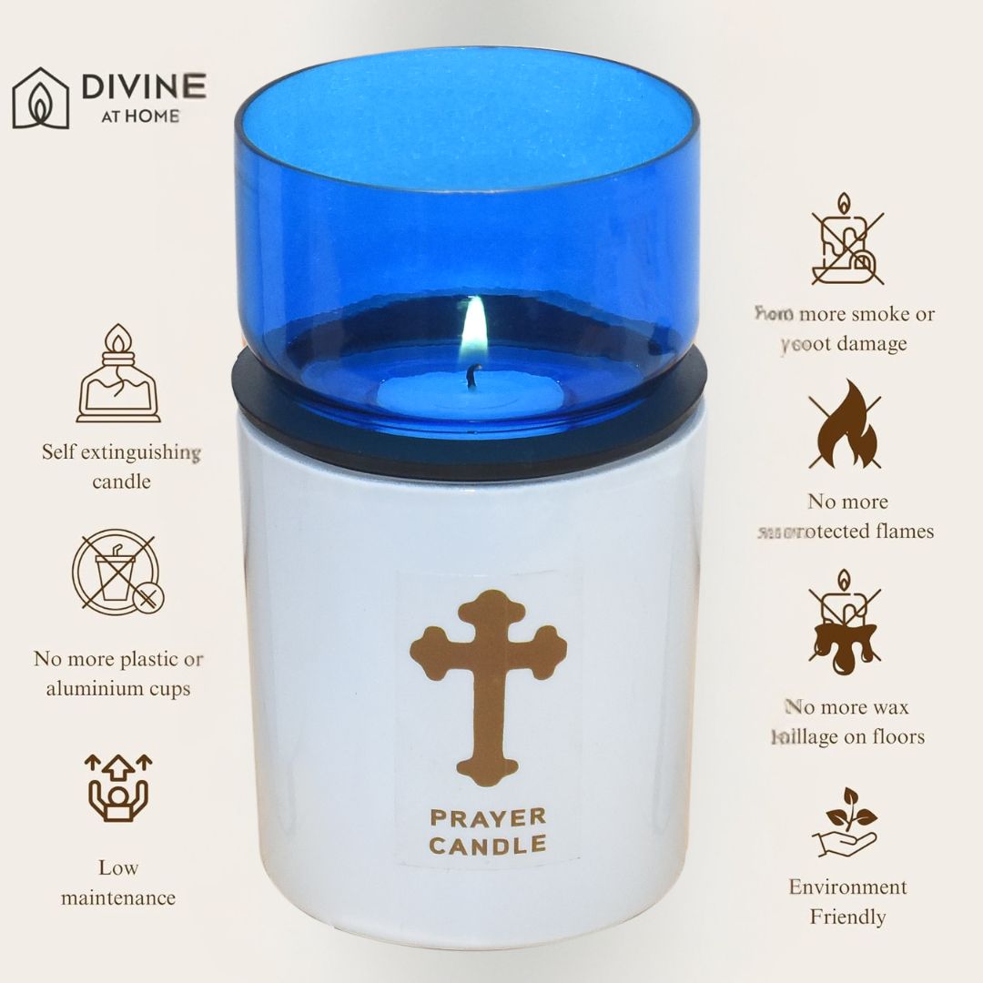 St. Michael’s Smokeless Elegant Prayer Candle System with Wind Protector (10 Candles & 1 Luxurious Holder)