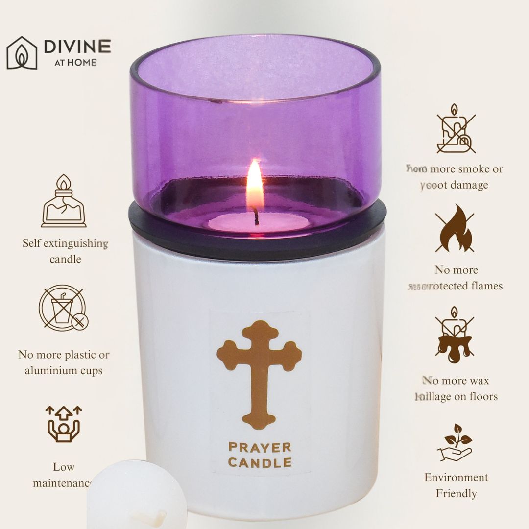 St. Michael’s Smokeless Elegant Prayer Candle System with Wind Protector (10 Candles & 1 Luxurious Holder)