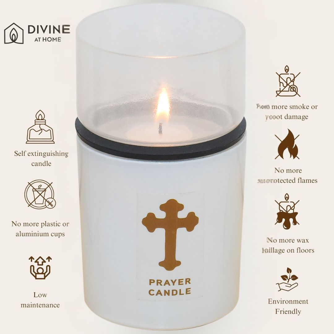 St. Michael’s Smokeless Elegant Prayer Candle System with Wind Protector (10 Candles & 1 Luxurious Holder)