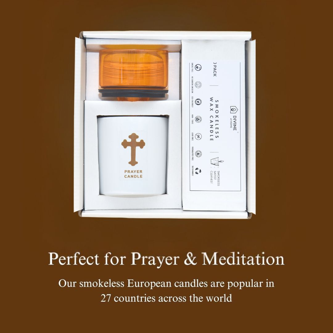St. Michael’s Smokeless Elegant Prayer Candle System with Wind Protector (10 Candles & 1 Luxurious Holder)
