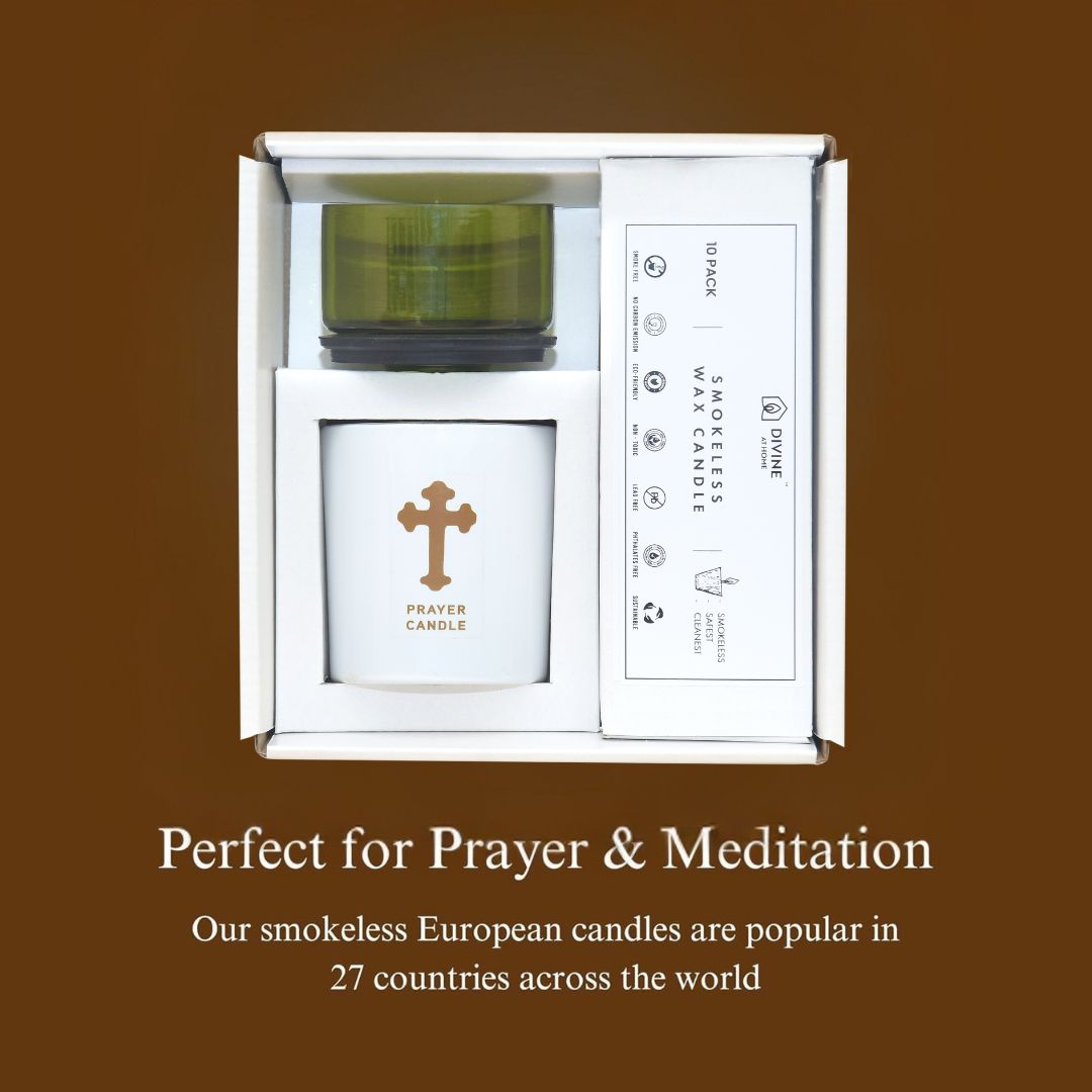 St. Michael’s Smokeless Elegant Prayer Candle System with Wind Protector (10 Candles & 1 Luxurious Holder)