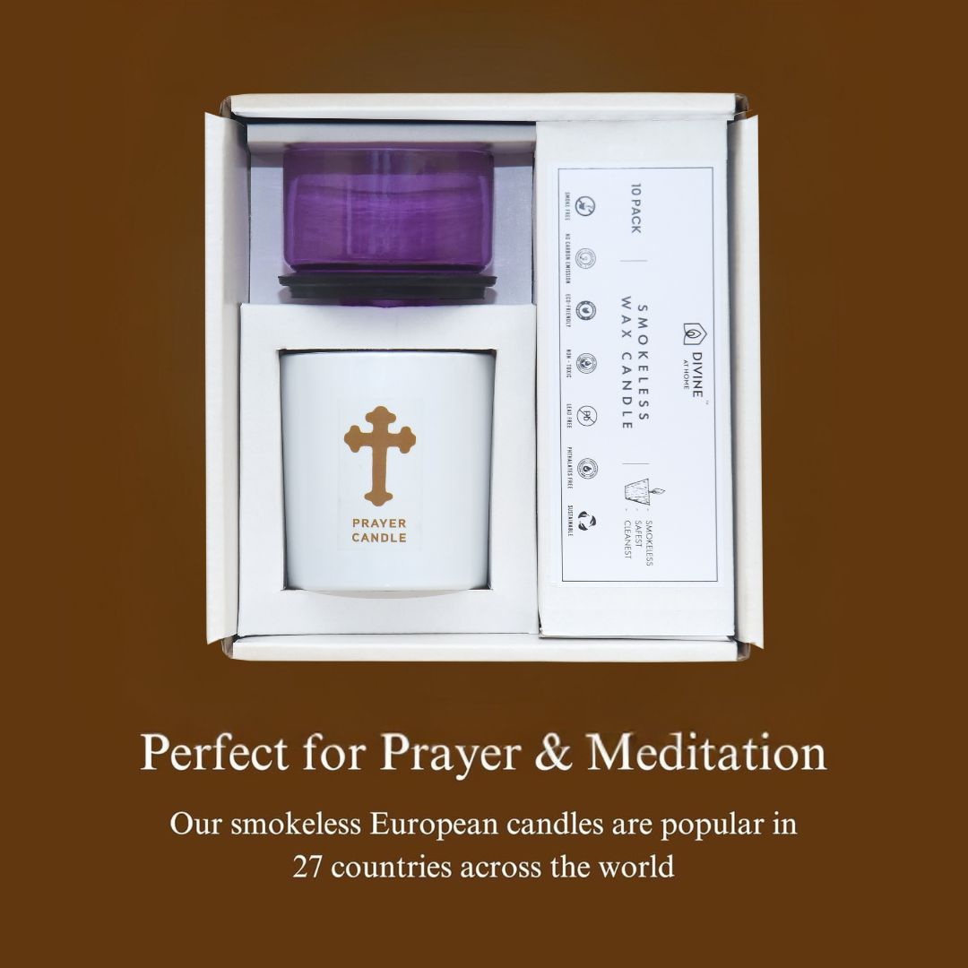 St. Michael’s Smokeless Elegant Prayer Candle System with Wind Protector (10 Candles & 1 Luxurious Holder)