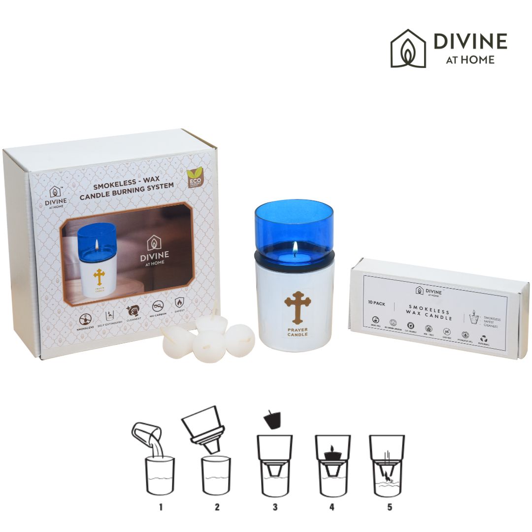 St. Michael’s Smokeless Elegant Prayer Candle System with Wind Protector (10 Candles & 1 Luxurious Holder)