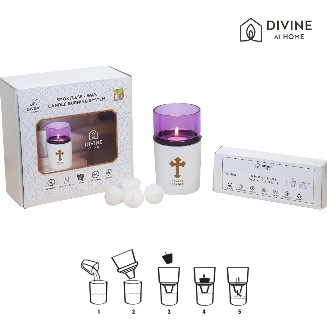 St. Michael’s Smokeless Elegant Prayer Candle System with Wind Protector (10 Candles & 1 Luxurious Holder)