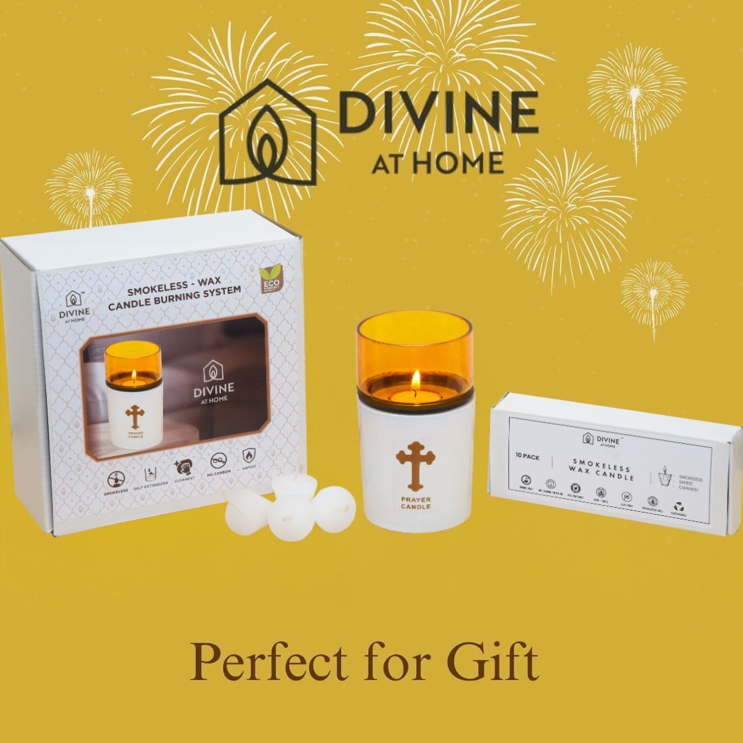 St. Michael’s Smokeless Elegant Prayer Candle System with Wind Protector (10 Candles & 1 Luxurious Holder)