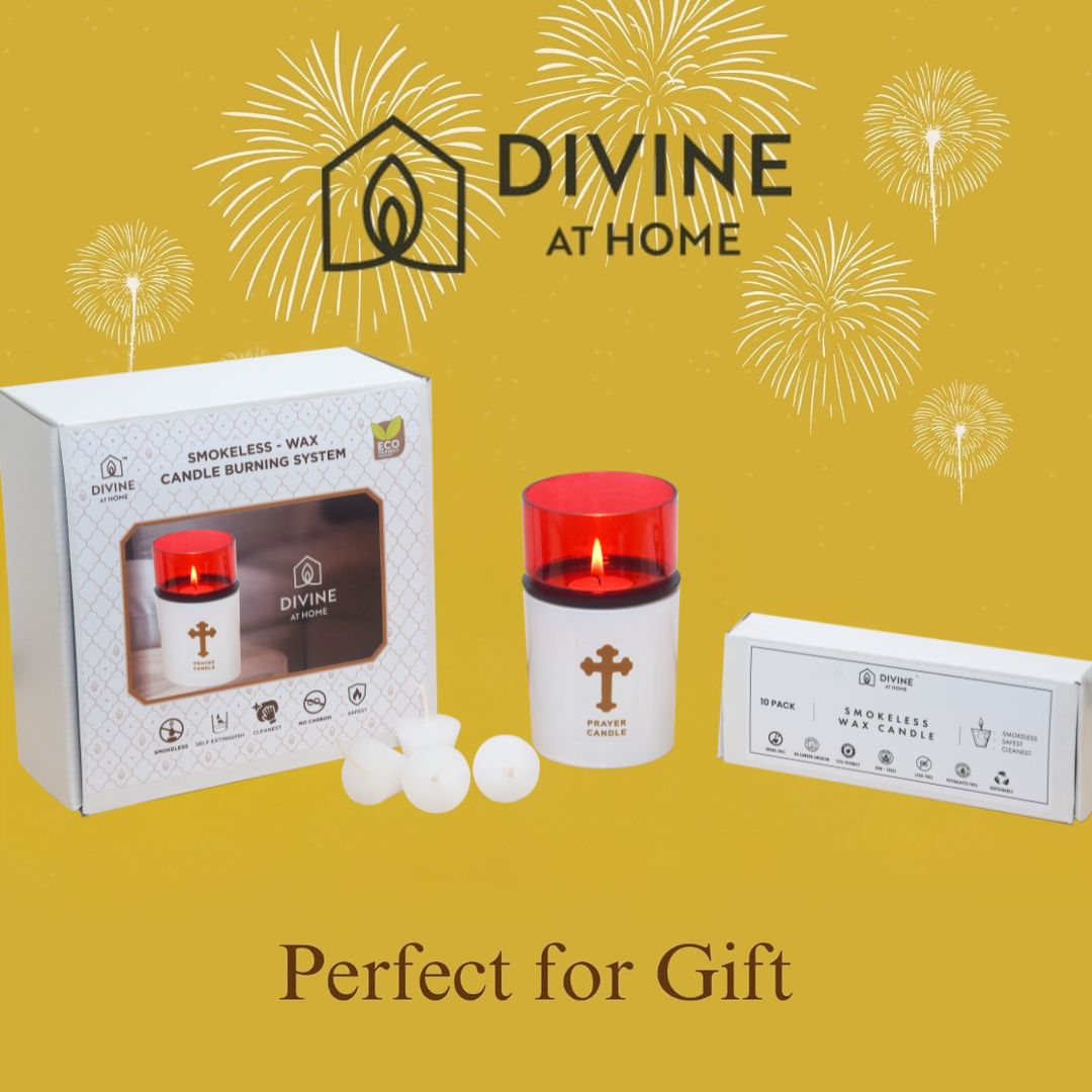St. Michael’s Smokeless Elegant Prayer Candle System with Wind Protector (10 Candles & 1 Luxurious Holder)