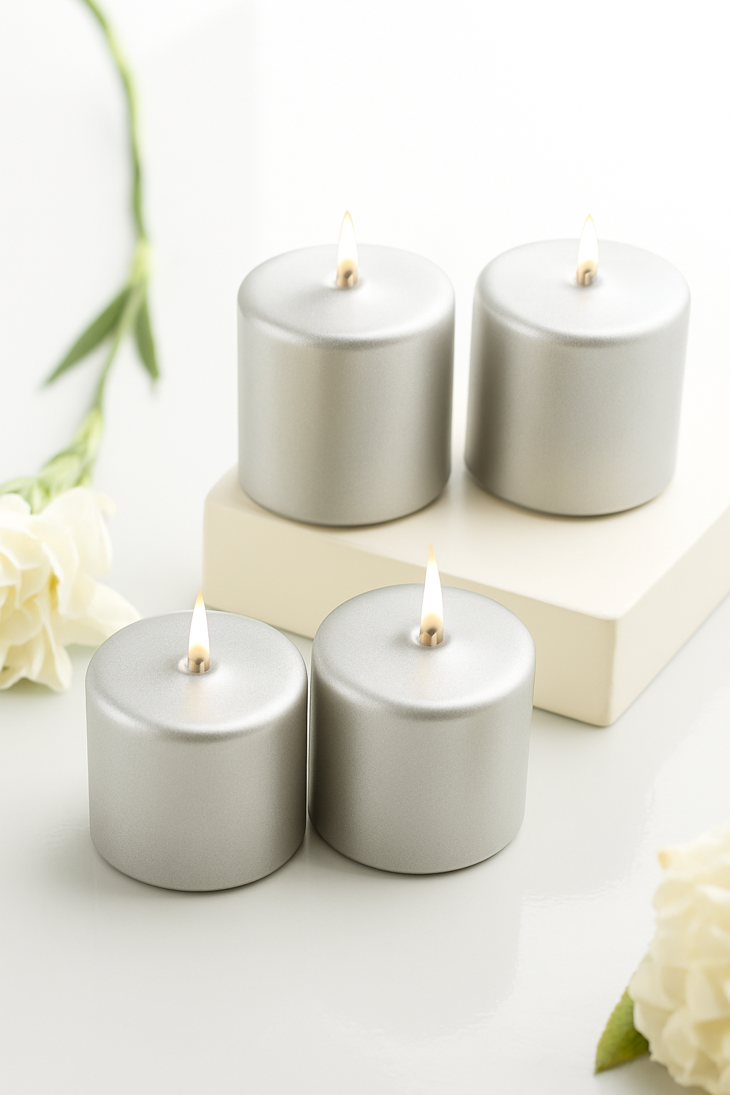 Unscented Votive Candles – Pack of 4 (32g Each) | Slow-Burning & Smokeless