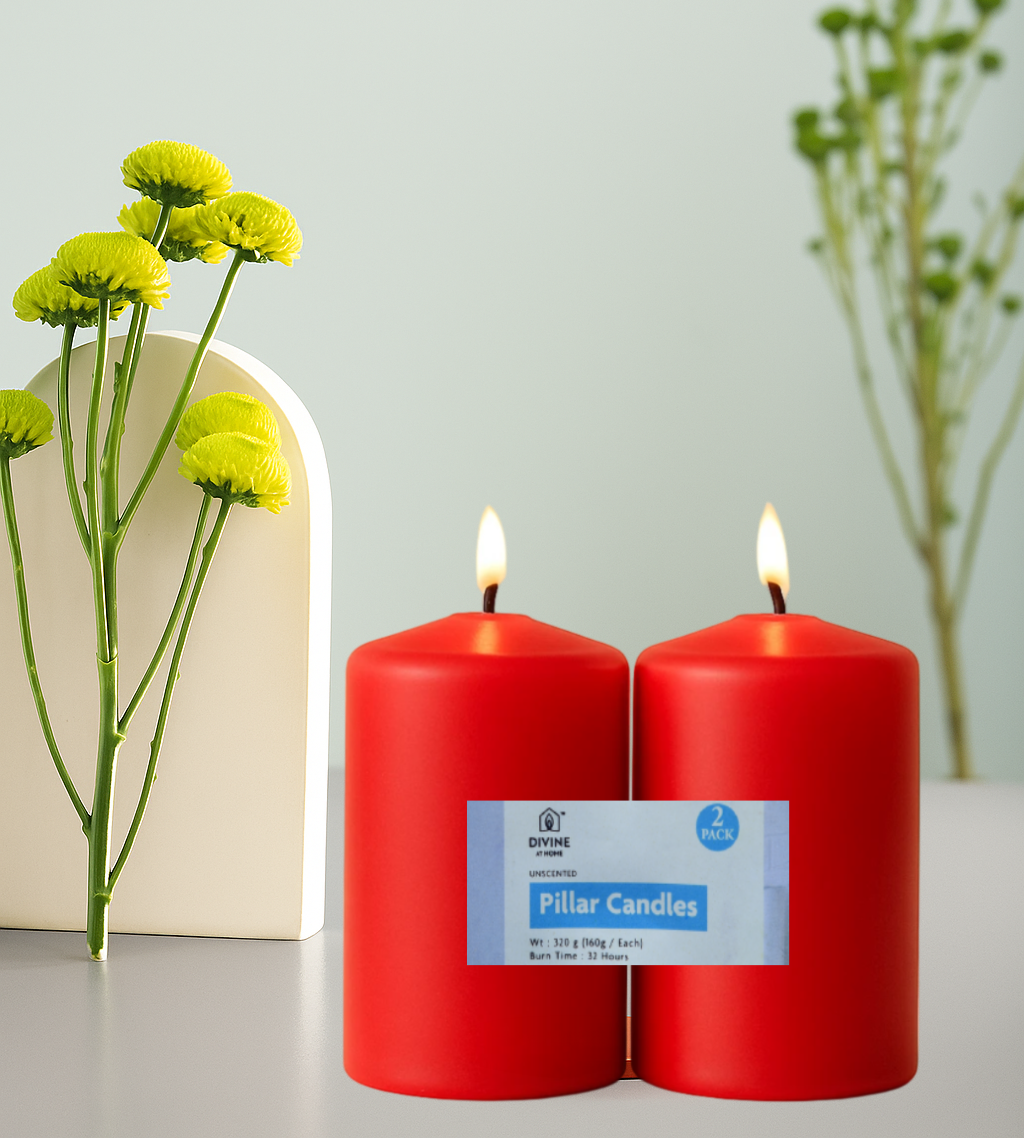 Premium Pillar Candle – Unscented | 2-Pack | 32 Hours Each