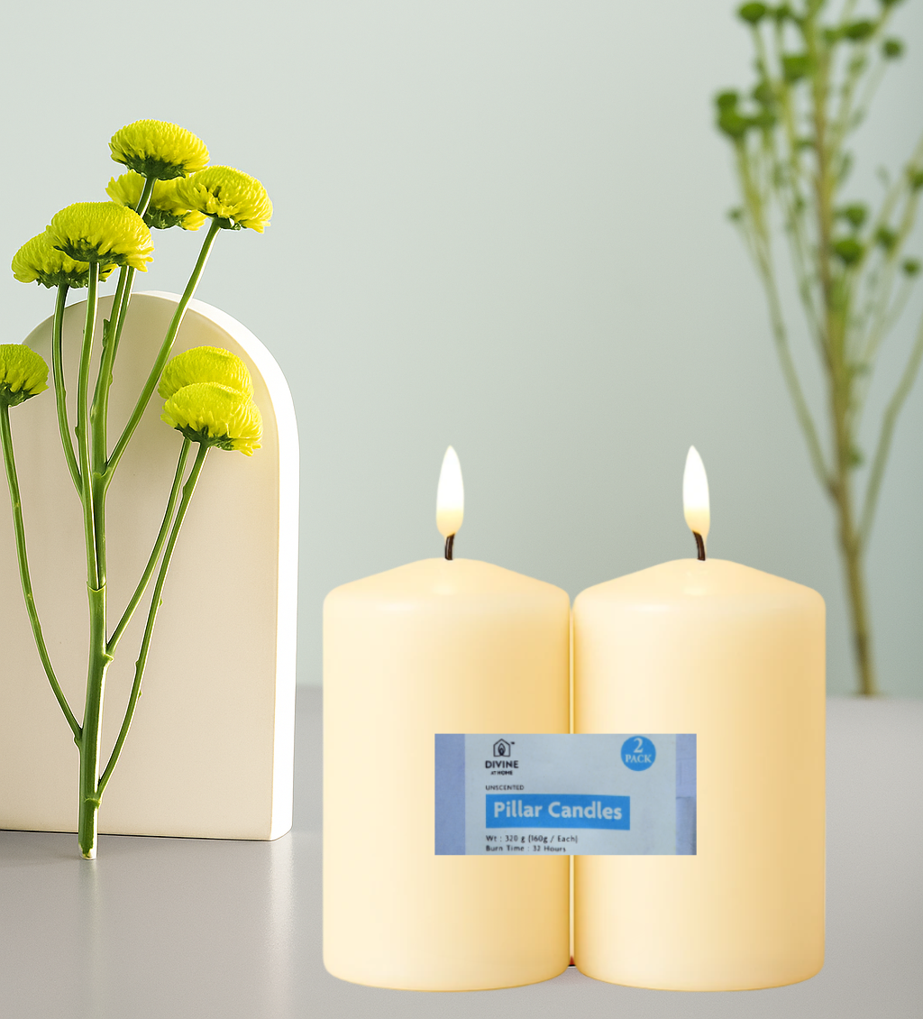 Premium Pillar Candle – Unscented | 2-Pack | 32 Hours Each