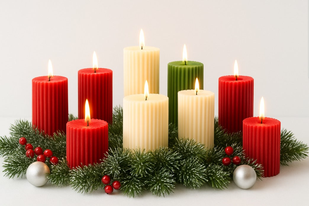 Christmas Ribbed Scented Pillar Candle