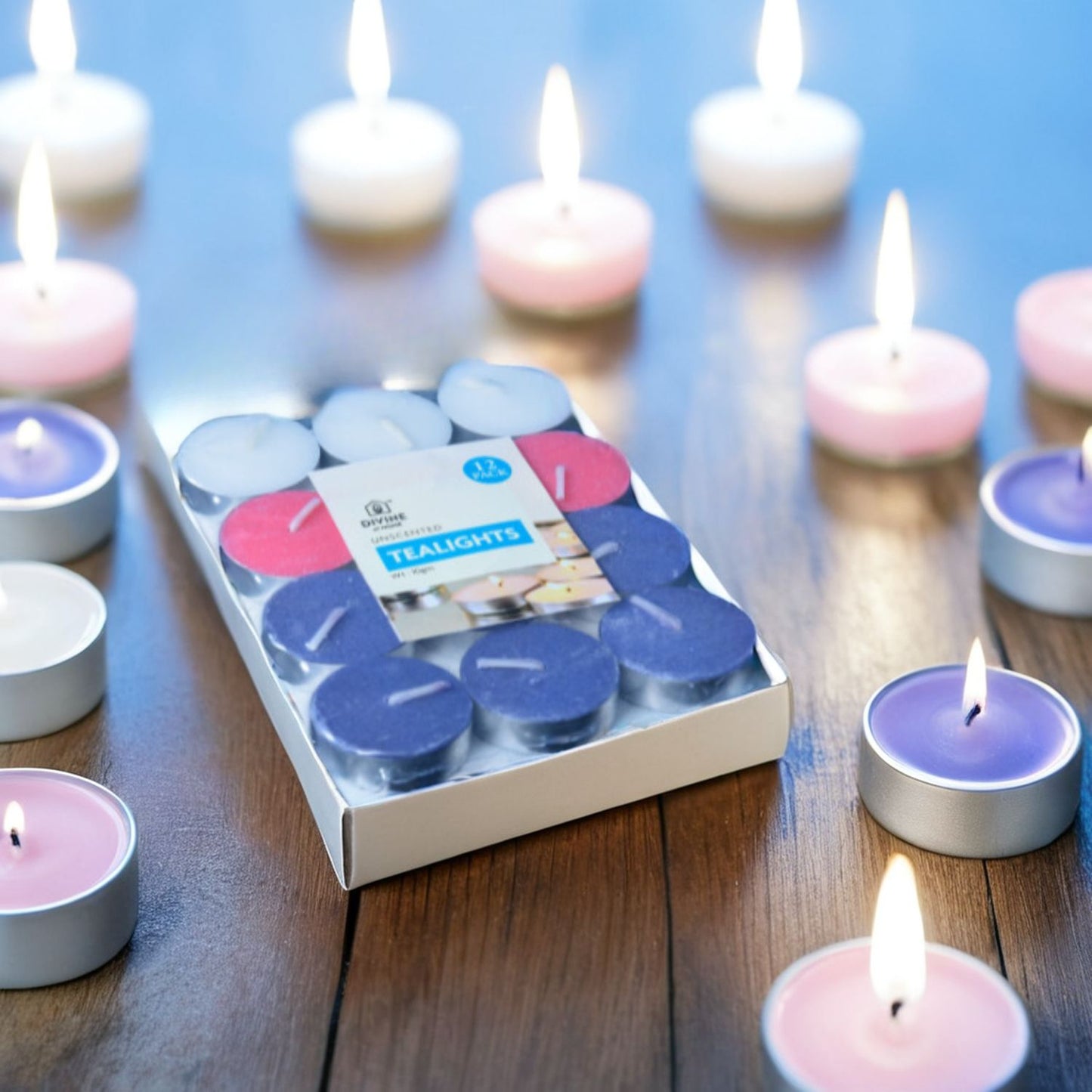 Tea Light Candles – Pack of 12 | Smokeless & Slow-Burning | 3-Hour Burn Time | Purple, Pink & White