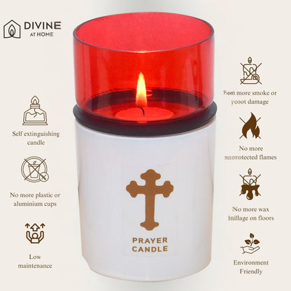 St. Michael’s Smokeless Elegant Prayer Candle System with Wind Protector (10 Candles & 1 Luxurious Holder)