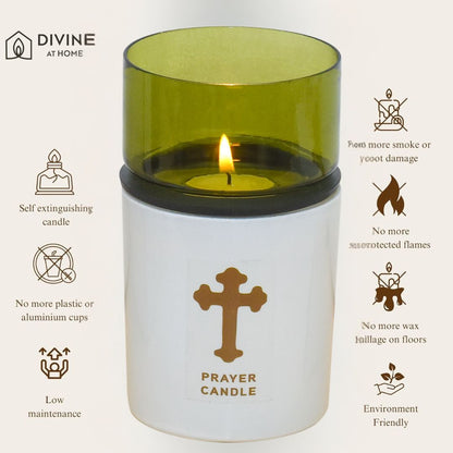 St. Michael’s Smokeless Elegant Prayer Candle System with Wind Protector (10 Candles & 1 Luxurious Holder)
