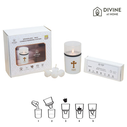 St. Michael’s Smokeless Elegant Prayer Candle System with Wind Protector (10 Candles & 1 Luxurious Holder)