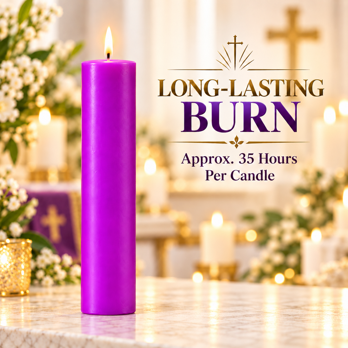 Traditional Advent Candle Set – Pack of 5 | 8 Inch | 3 Purple, 1 Pink & 1 White | 35 Hours Burn Time Each