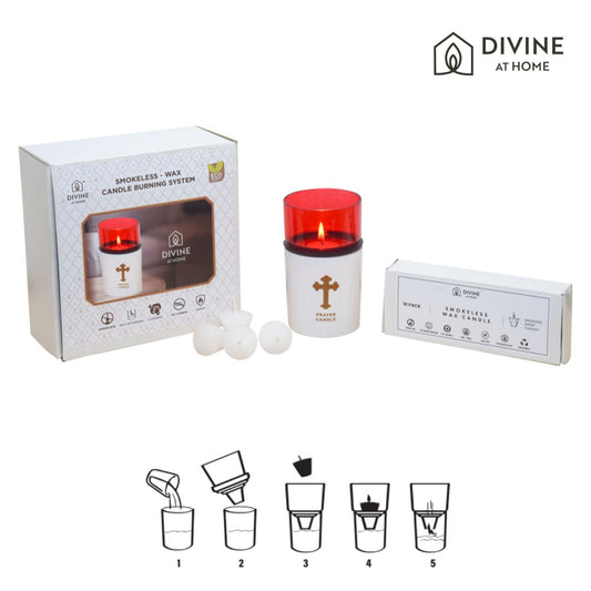 St. Michael’s Smokeless Elegant Prayer Candle System with Wind Protector (10 Candles & 1 Luxurious Holder)