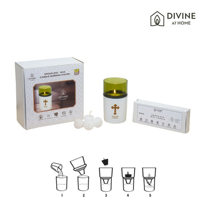 St. Michael’s Smokeless Elegant Prayer Candle System with Wind Protector (10 Candles & 1 Luxurious Holder)