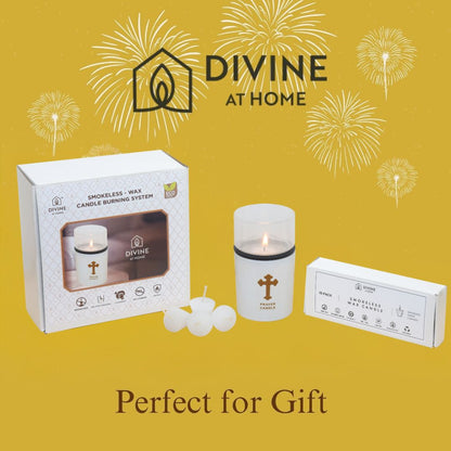 St. Michael’s Smokeless Elegant Prayer Candle System with Wind Protector (10 Candles & 1 Luxurious Holder)