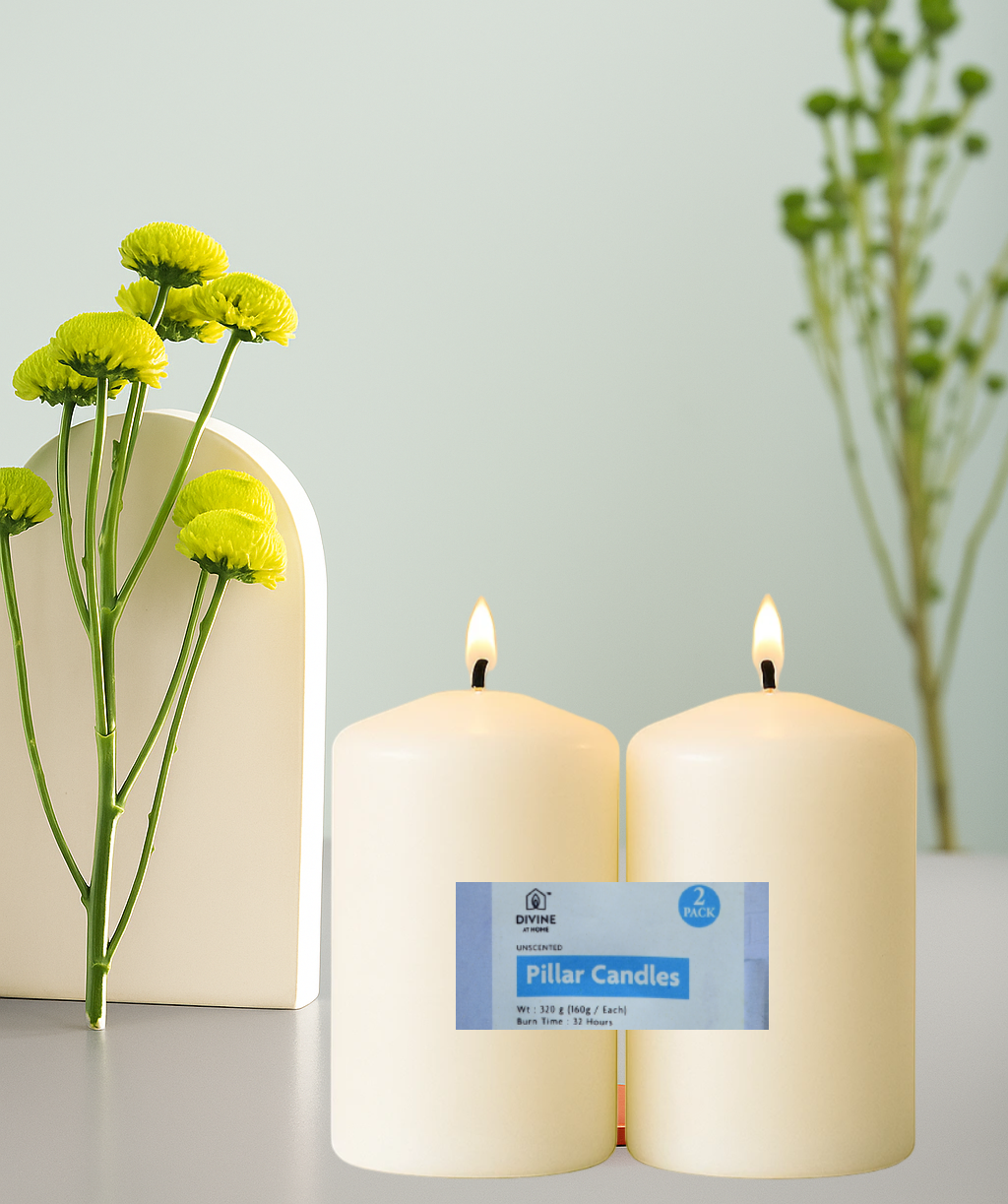 Premium Pillar Candle – Unscented | 2-Pack | 32 Hours Each