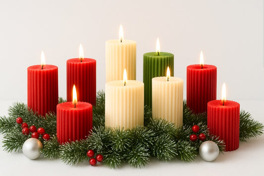Christmas Ribbed Scented Pillar Candle
