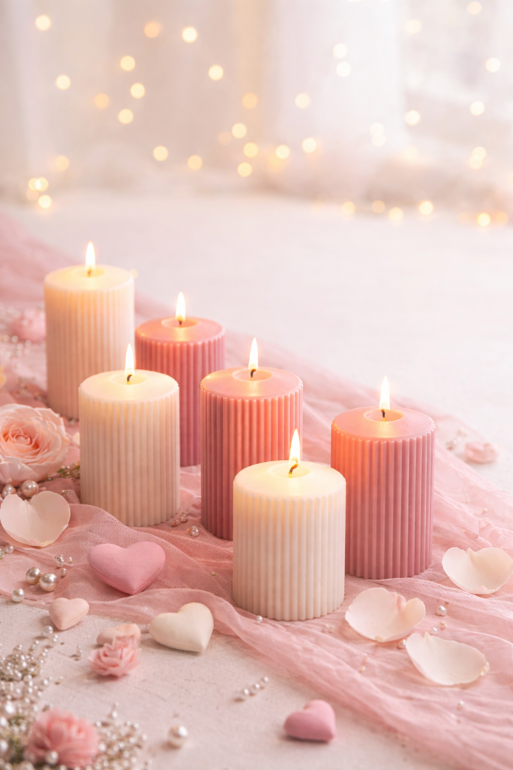 Valentine's Ribbed Scented Pillar Candle