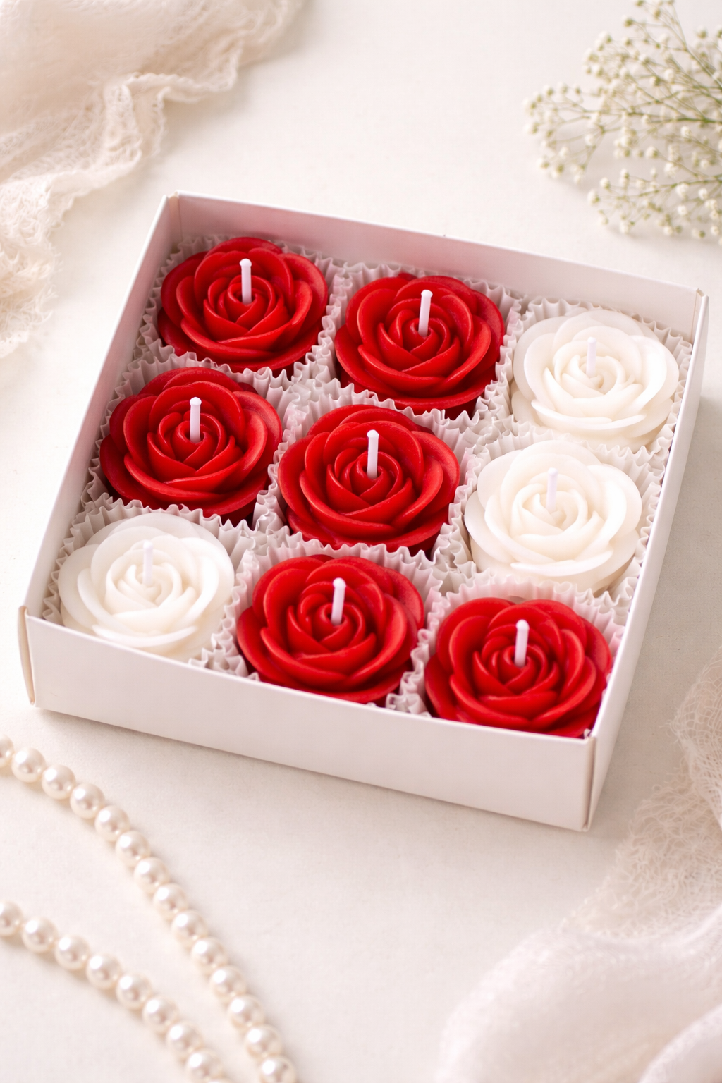Valentine's Rose Scented Candles - PACK OF 9