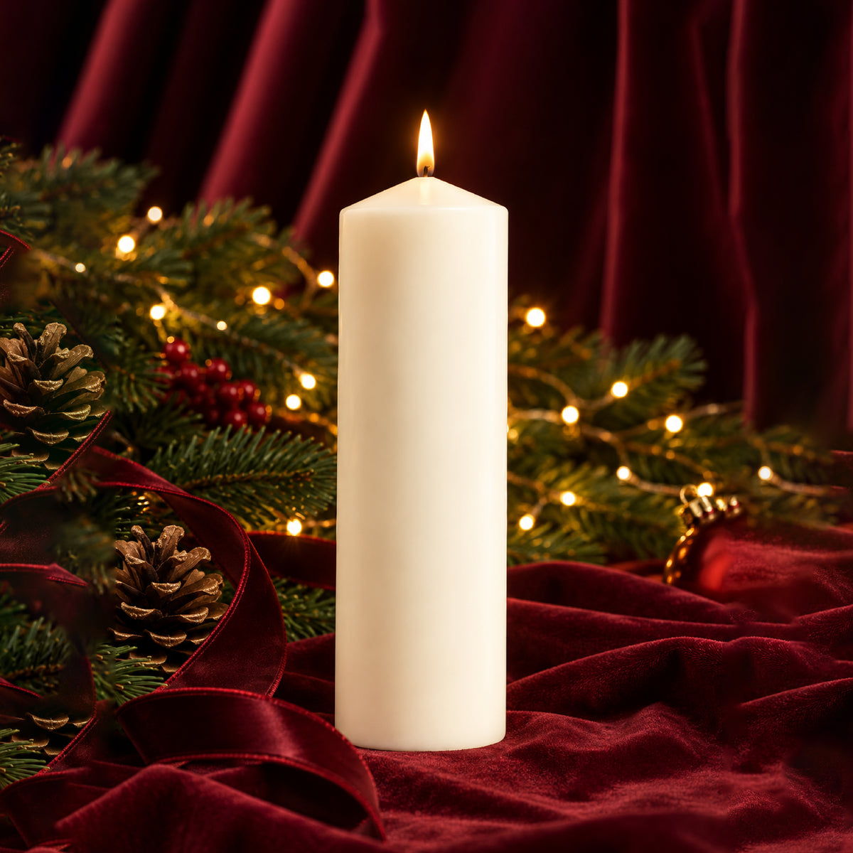 Unscented Church Pillar Candle – 8 × 25 cm | 10 to 150 Hours Burn | Smokeless & Drip-Free
