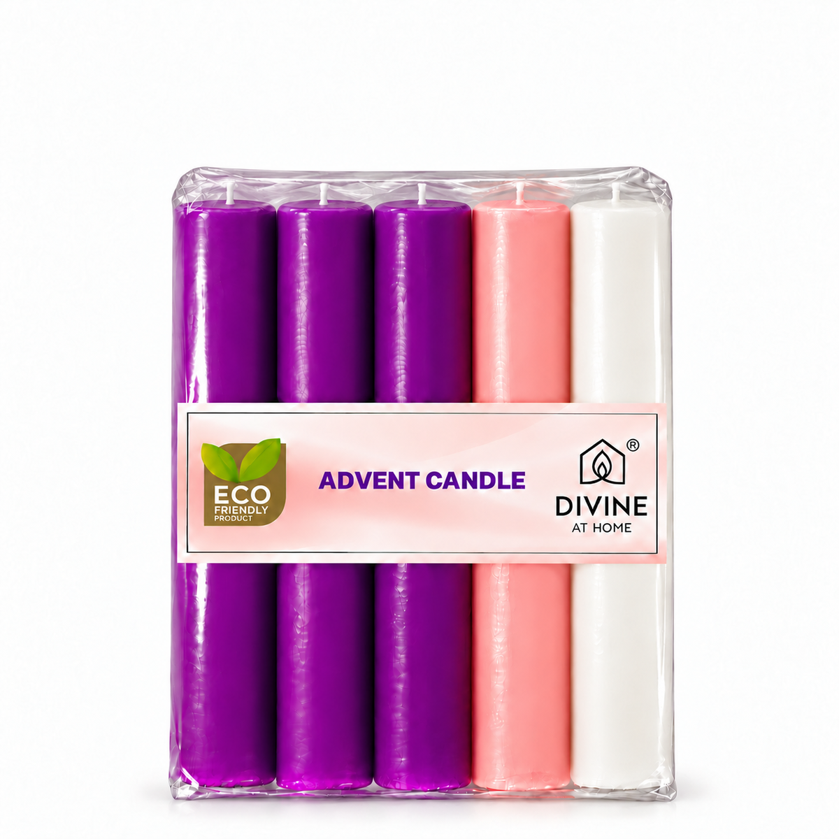 Traditional Advent Altar Candle Set – 5" & 10" | Pack of 5 | 3 Purple, 1 Pink & 1 White |