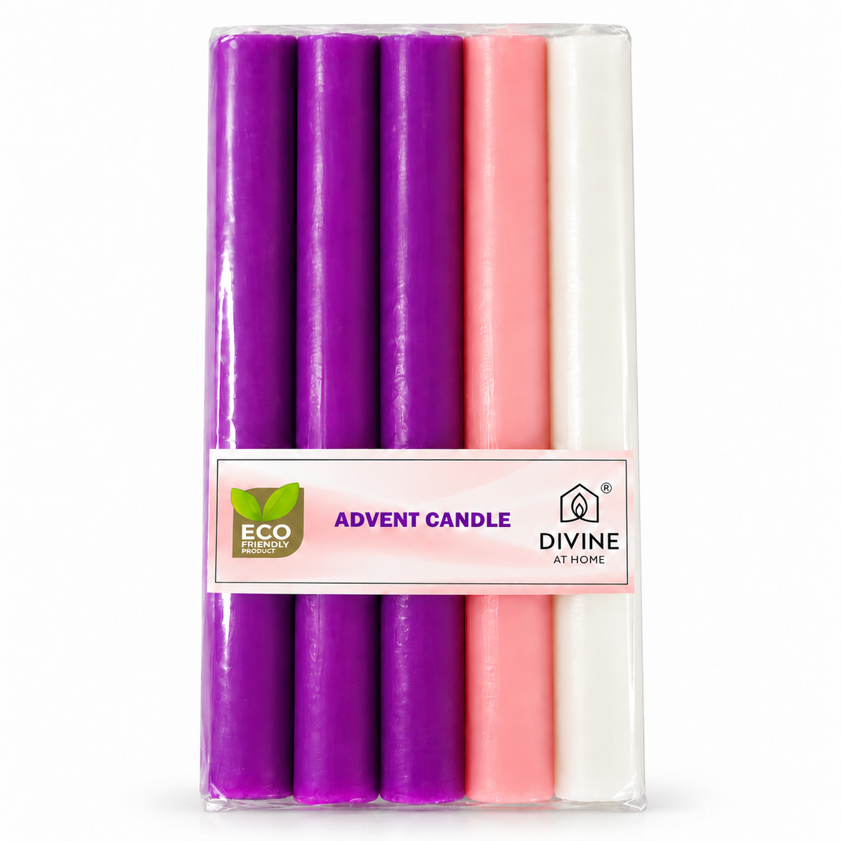 Traditional Advent Altar Candle Set – 5" & 10" | Pack of 5 | 3 Purple, 1 Pink & 1 White |